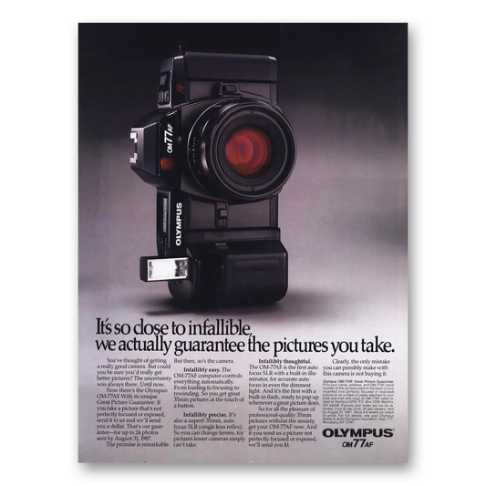 1988 Olympus Camera So Close to Infallible Vintage Magazine Print Ad