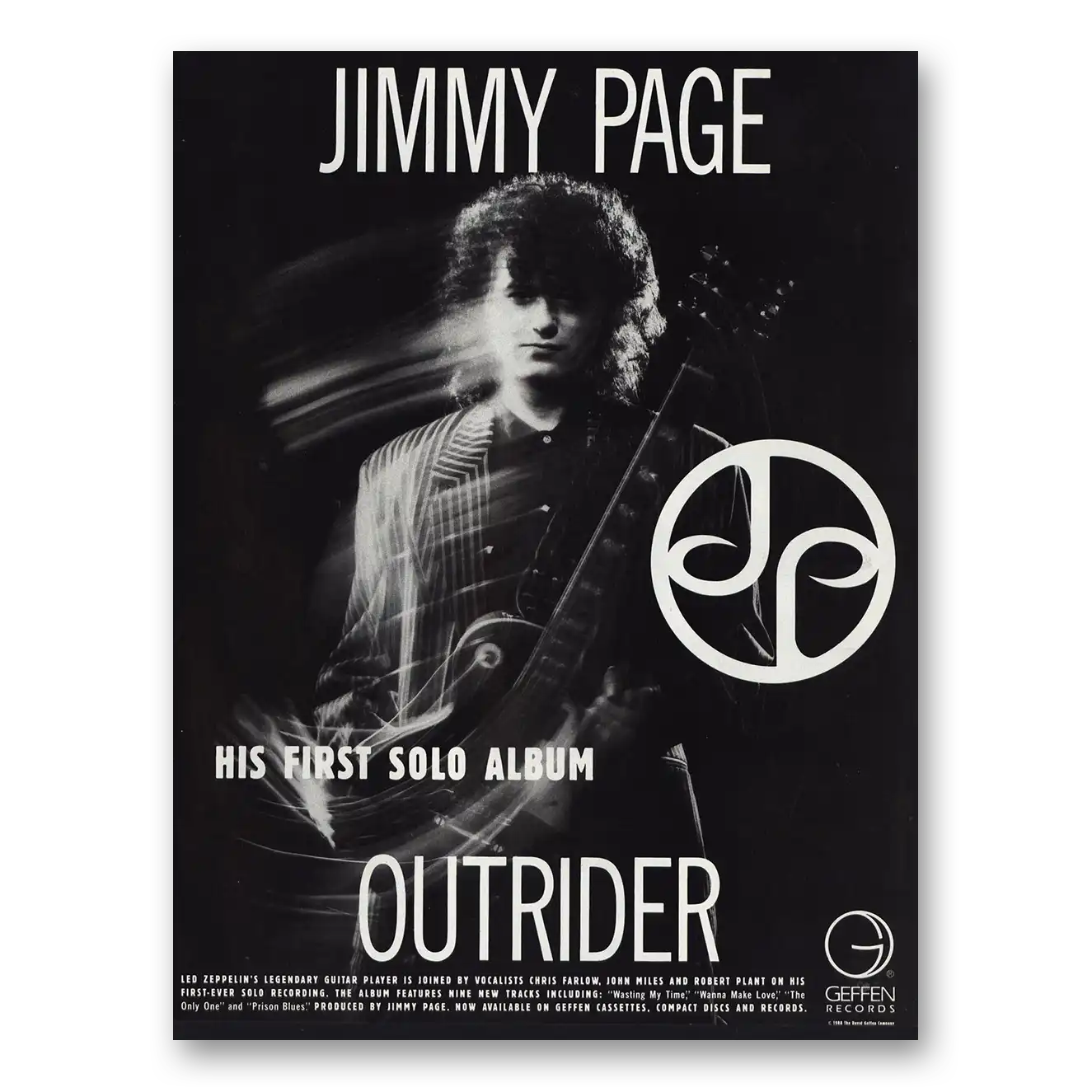 1988 Jimmy Page First Solo Album Outrider Vintage Magazine Print Ad