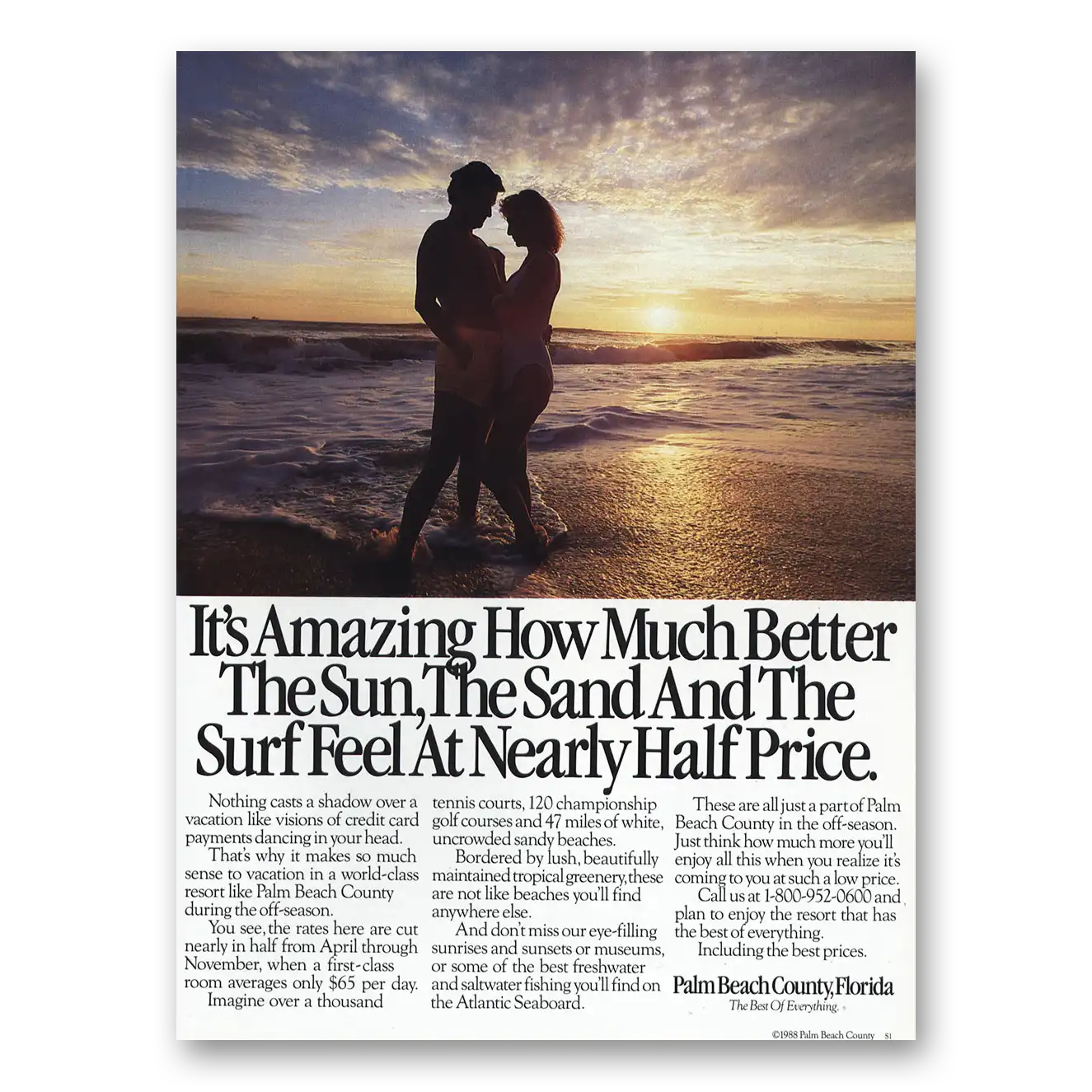 1988 Palm Beach Florida Sun Sand Surf Vintage Magazine Print Ad