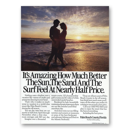 1988 Palm Beach Florida Sun Sand Surf Vintage Magazine Print Ad