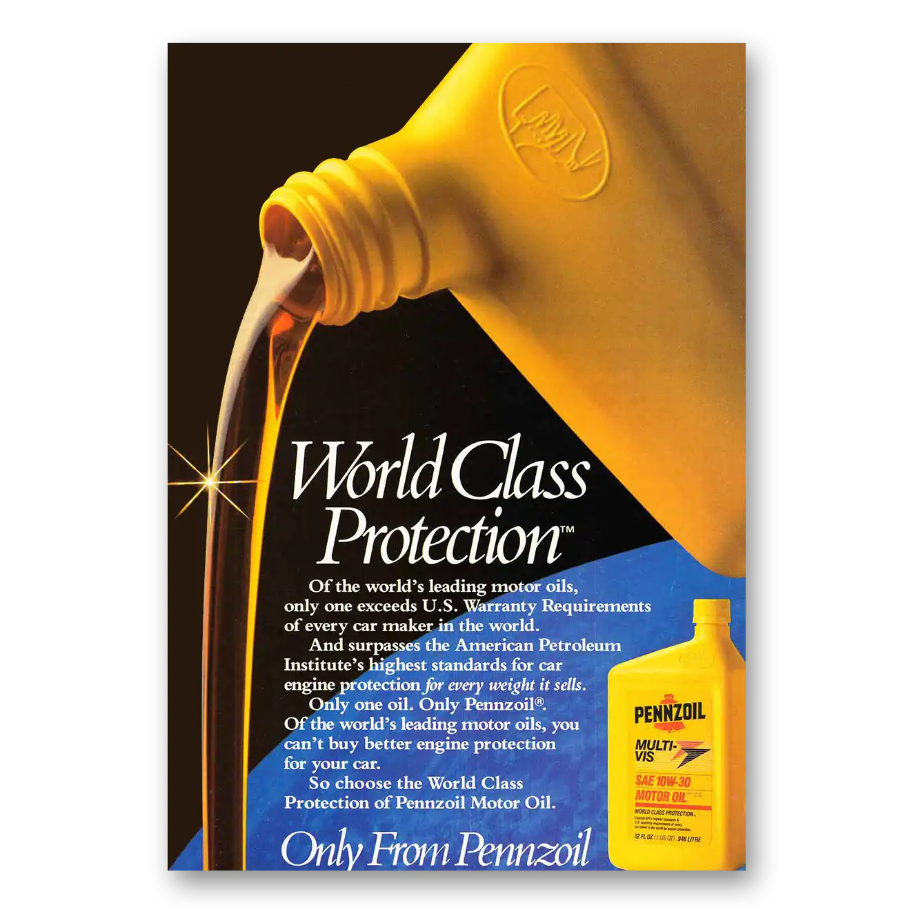 1988 Pennzoil World Class Protection Vintage Magazine Print Ad