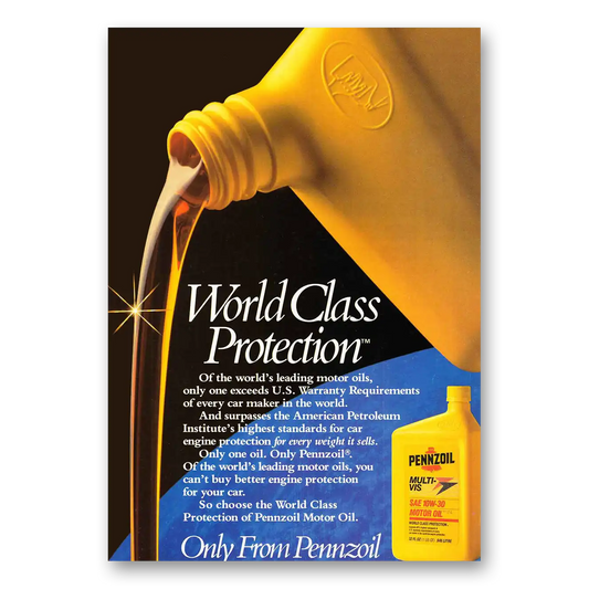 1988 Pennzoil World Class Protection Vintage Magazine Print Ad