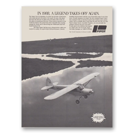 1988 Piper Aircraft Legend Takes Off Again Vintage Magazine Print Ad