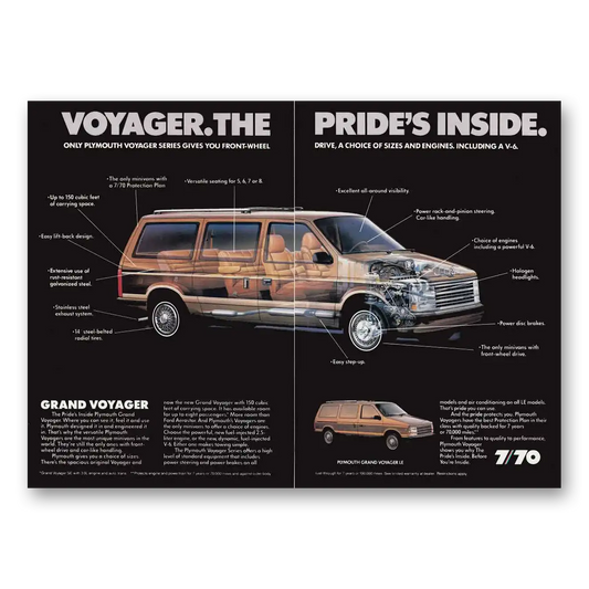 1987 Plymouth Voyager Pride's Inside Vintage Magazine Print Ad