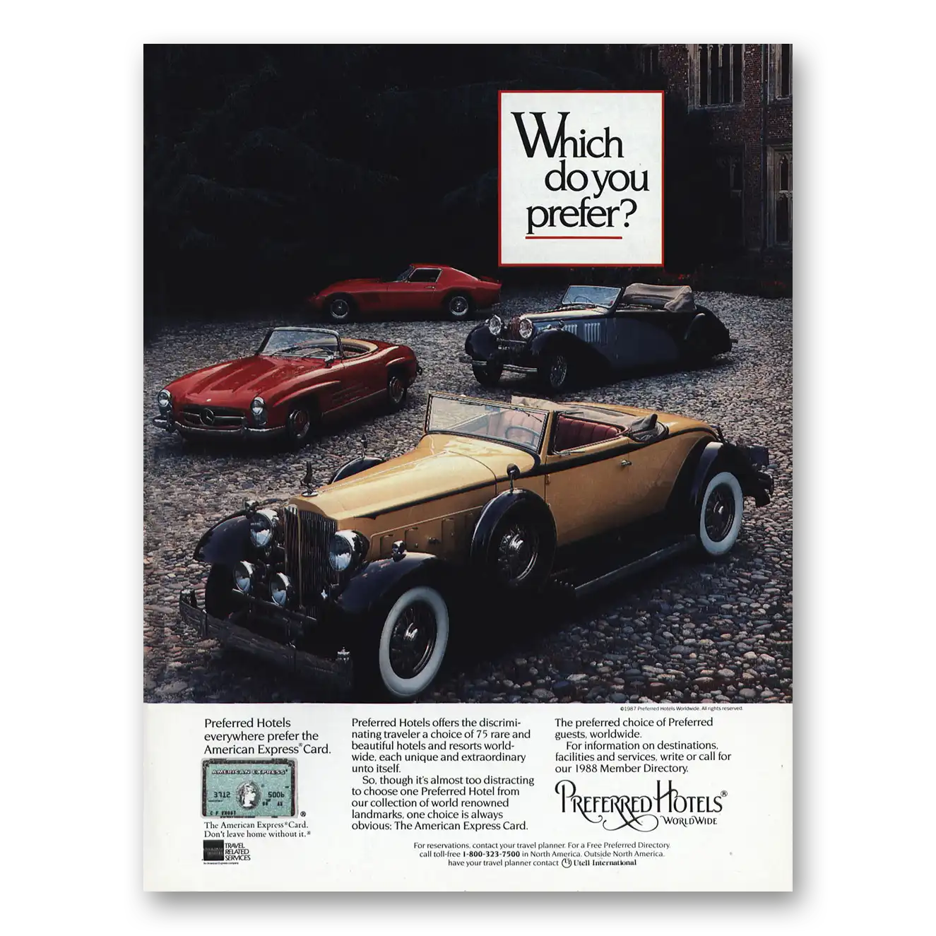 1988 Preferred Hotels Which Do You Prefer Cars Vintage Magazine Print Ad