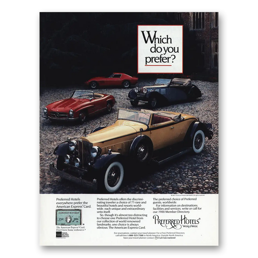 1988 Preferred Hotels Which Do You Prefer Cars Vintage Magazine Print Ad