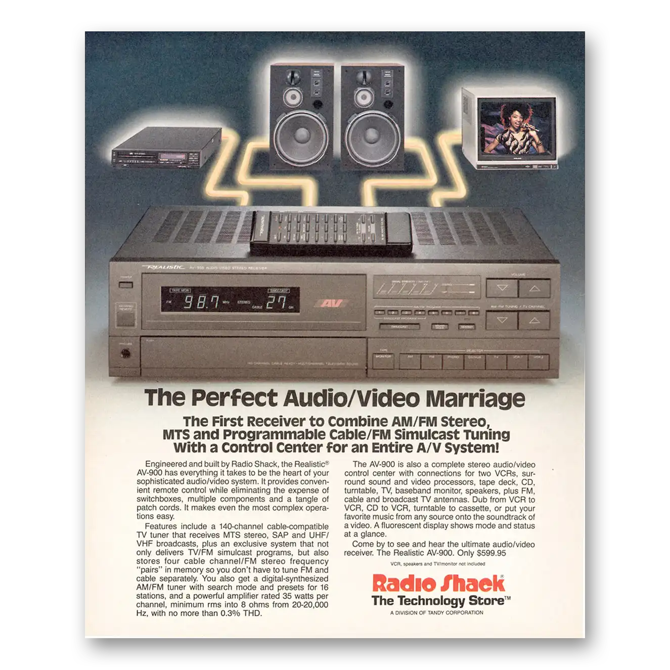 1988 Realistic AV900 Audio Video Perfect Audio Video Marriage Vintage Magazine Print Ad