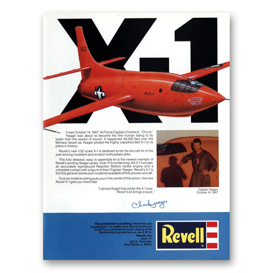 1988 Revell X1 Air Force Model Kit Captain Charles E Chuck Yeager Vintage Magazine Print Ad