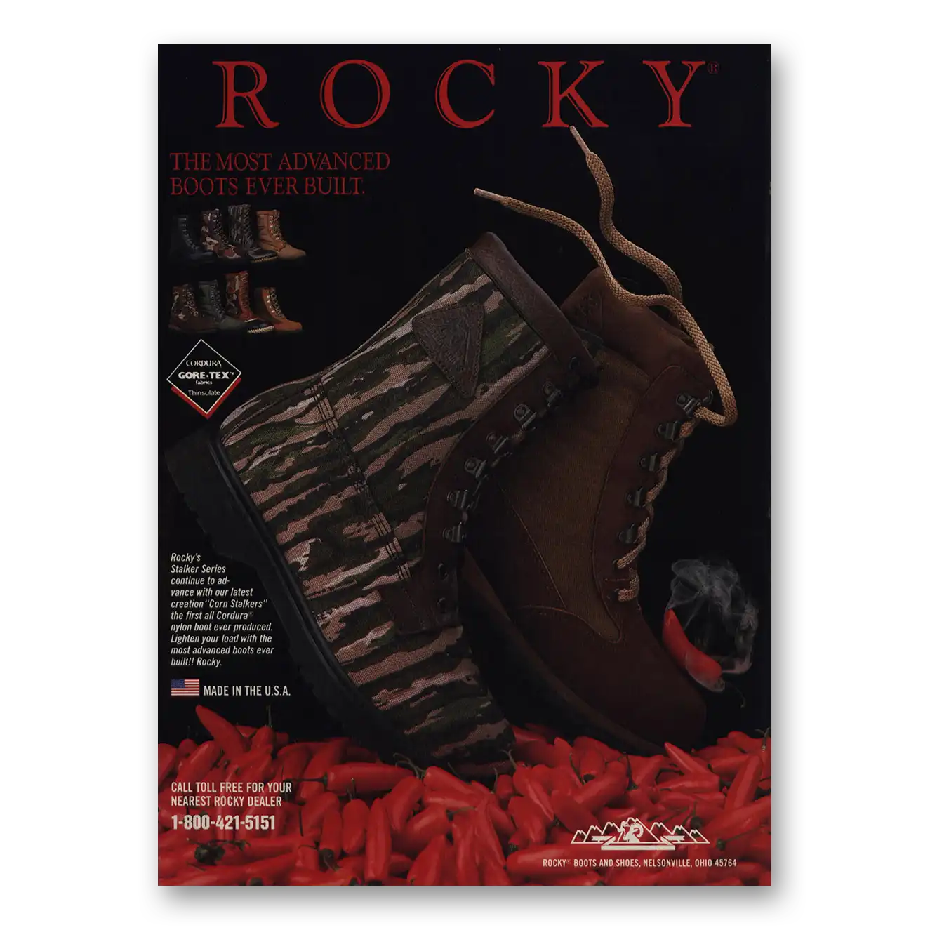 1988 Rocky Boots Stalker Series Hunting Vintage Magazine Print Ad