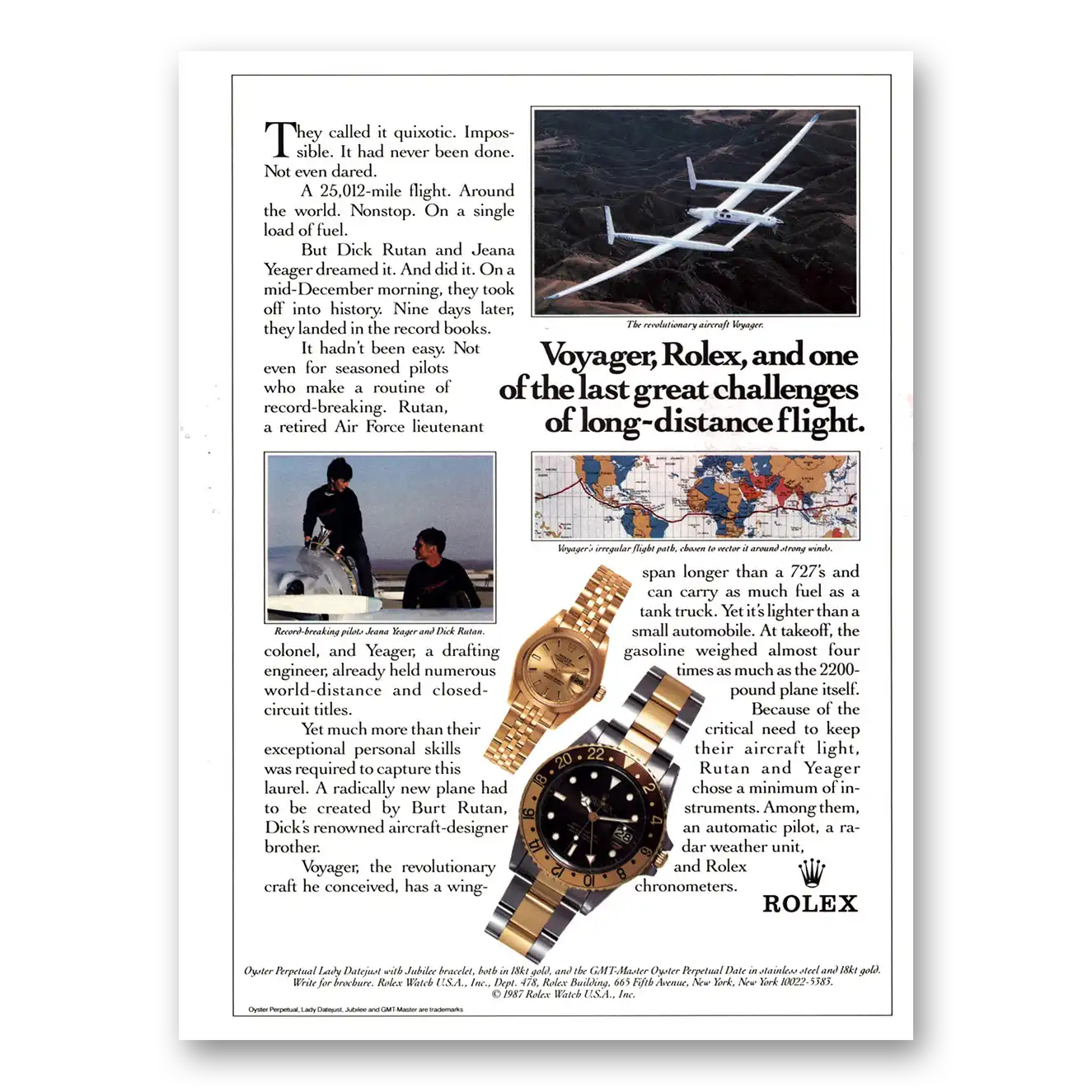 1988 Rolex Voyager Rolex and one of the Last Great Challenges Vintage Magazine Print Ad