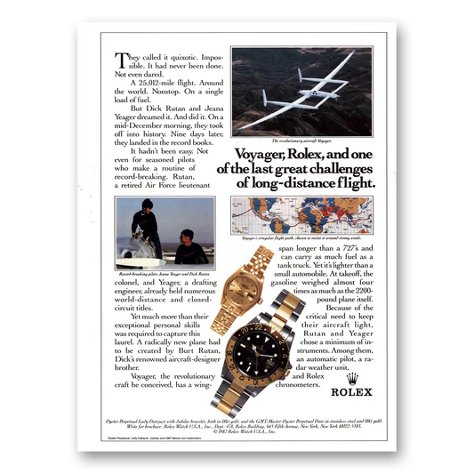 1988 Rolex Voyager Rolex and one of the Last Great Challenges Vintage Magazine Print Ad