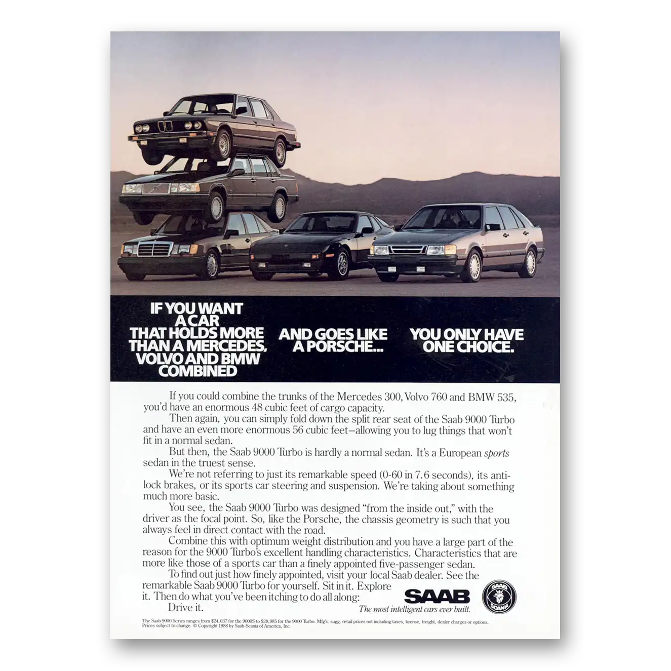 1988 Saab Holds More Than a Mercedes Vintage Magazine Print Ad