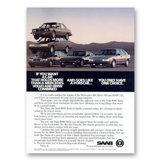 1988 Saab Holds More Than a Mercedes Vintage Magazine Print Ad