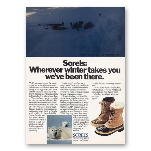 1988 Sorel Boots Boots Wherever Winter Takes You Vintage Magazine Print Ad