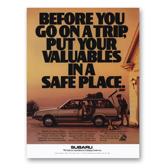 1988 Subaru Wagon Valuables in a Safe Place Vintage Magazine Print Ad