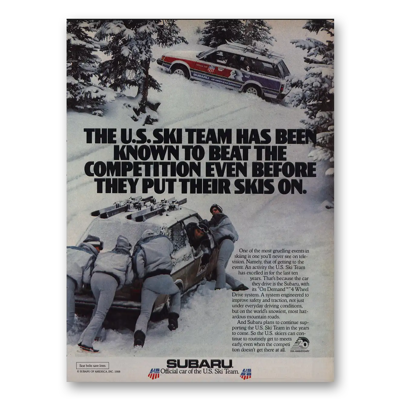 1988 Subaru US Ski Team Vintage Magazine Print Ad