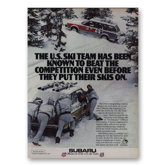 1988 Subaru US Ski Team Vintage Magazine Print Ad