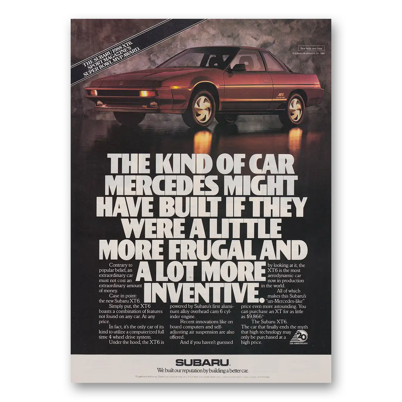 1988 Subaru XT6 Kind of Car Mercedes Might Have Built Vintage Magazine Print Ad