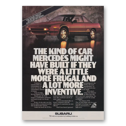 1988 Subaru XT6 Kind of Car Mercedes Might Have Built Vintage Magazine Print Ad