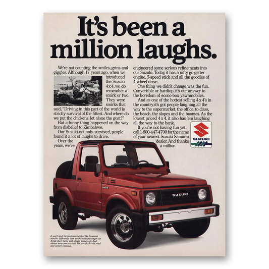 1988 Suzuki 4x4 Been a Million Laughs Vintage Magazine Print Ad