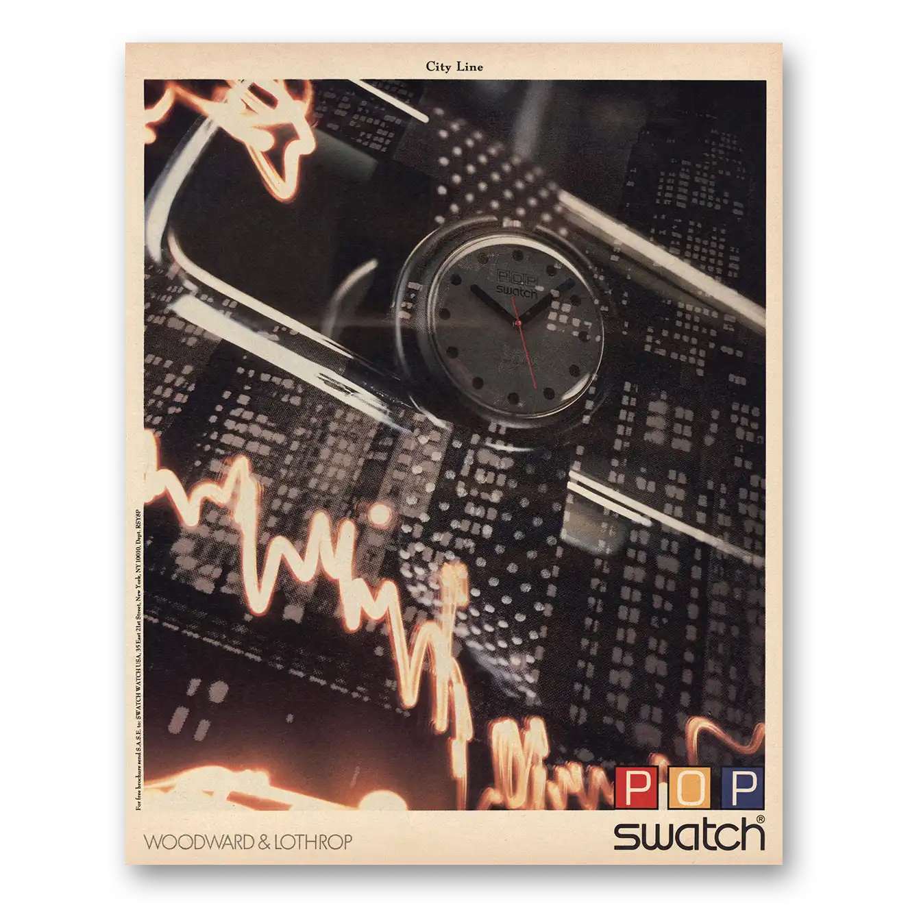 1988 Swatch Watch Pop City Line Vintage Magazine Print Ad