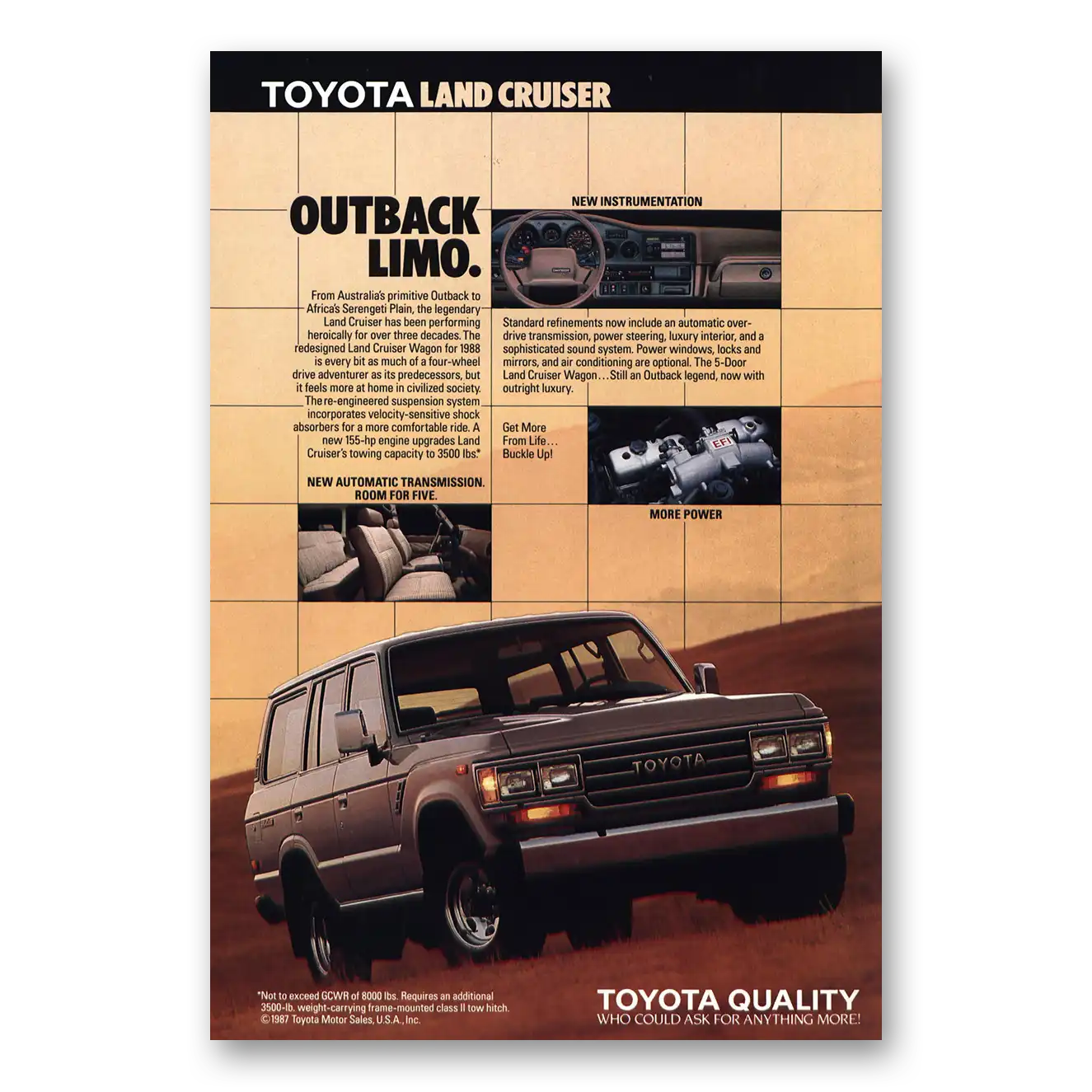 1988 Toyota Land Cruiser Outback Limo Vintage Magazine Print Ad