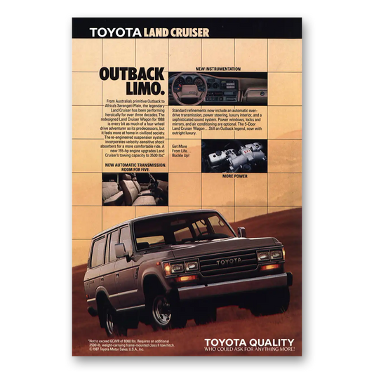 1988 Toyota Land Cruiser Outback Limo Vintage Magazine Print Ad