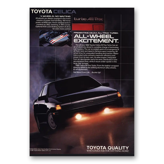 1987 Toyota Celica All Wheel Excitement Vintage Magazine Print Ad