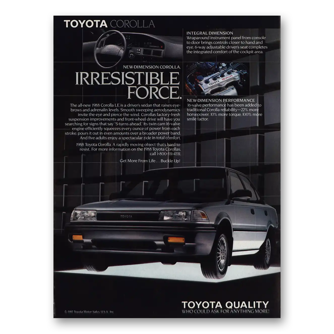 1988 Toyota Corolla Irresistible Force Vintage Magazine Print Ad