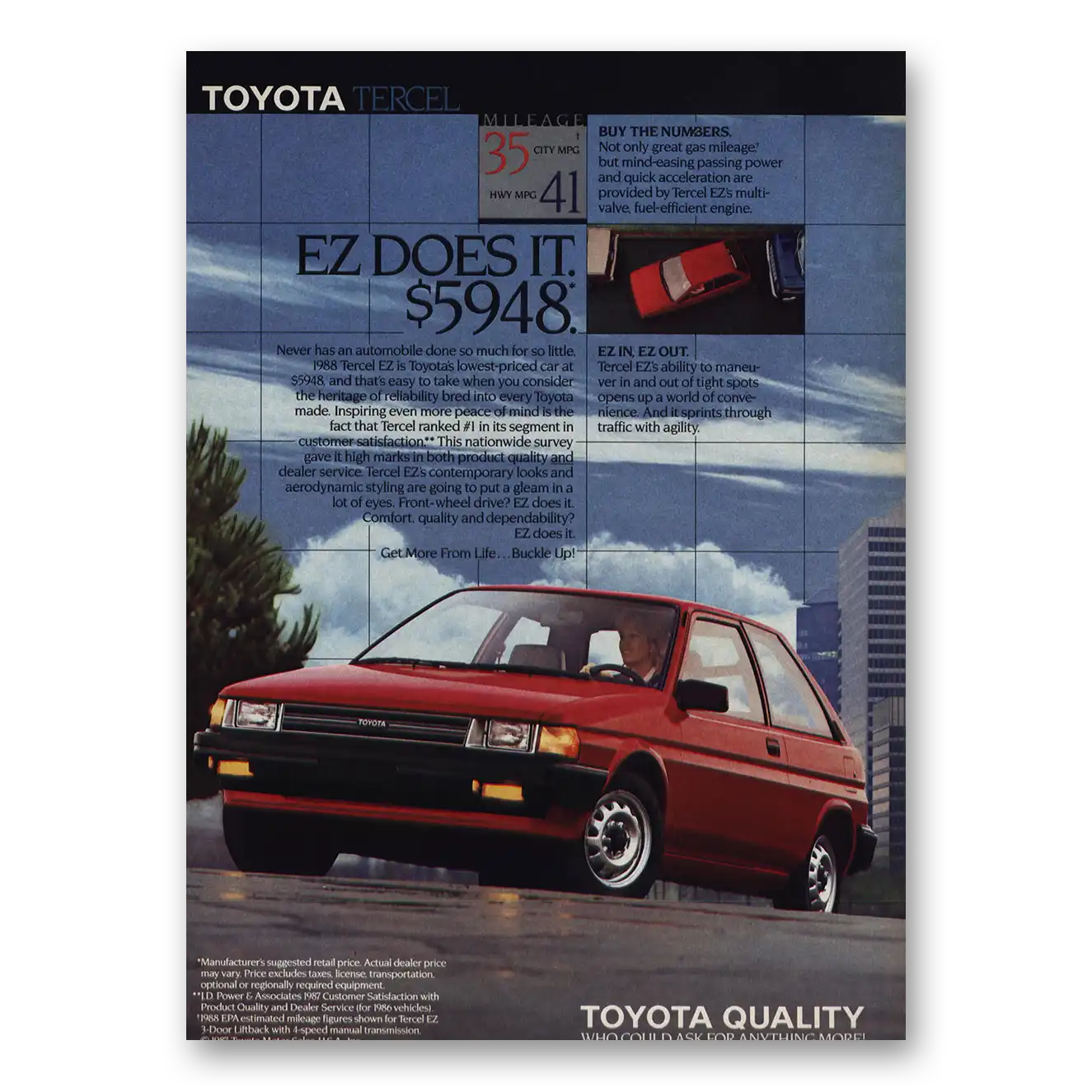 1988 Toyota Tercel EZ Does It Vintage Magazine Print Ad