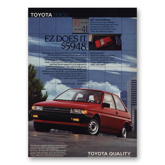 1988 Toyota Tercel EZ Does It Vintage Magazine Print Ad