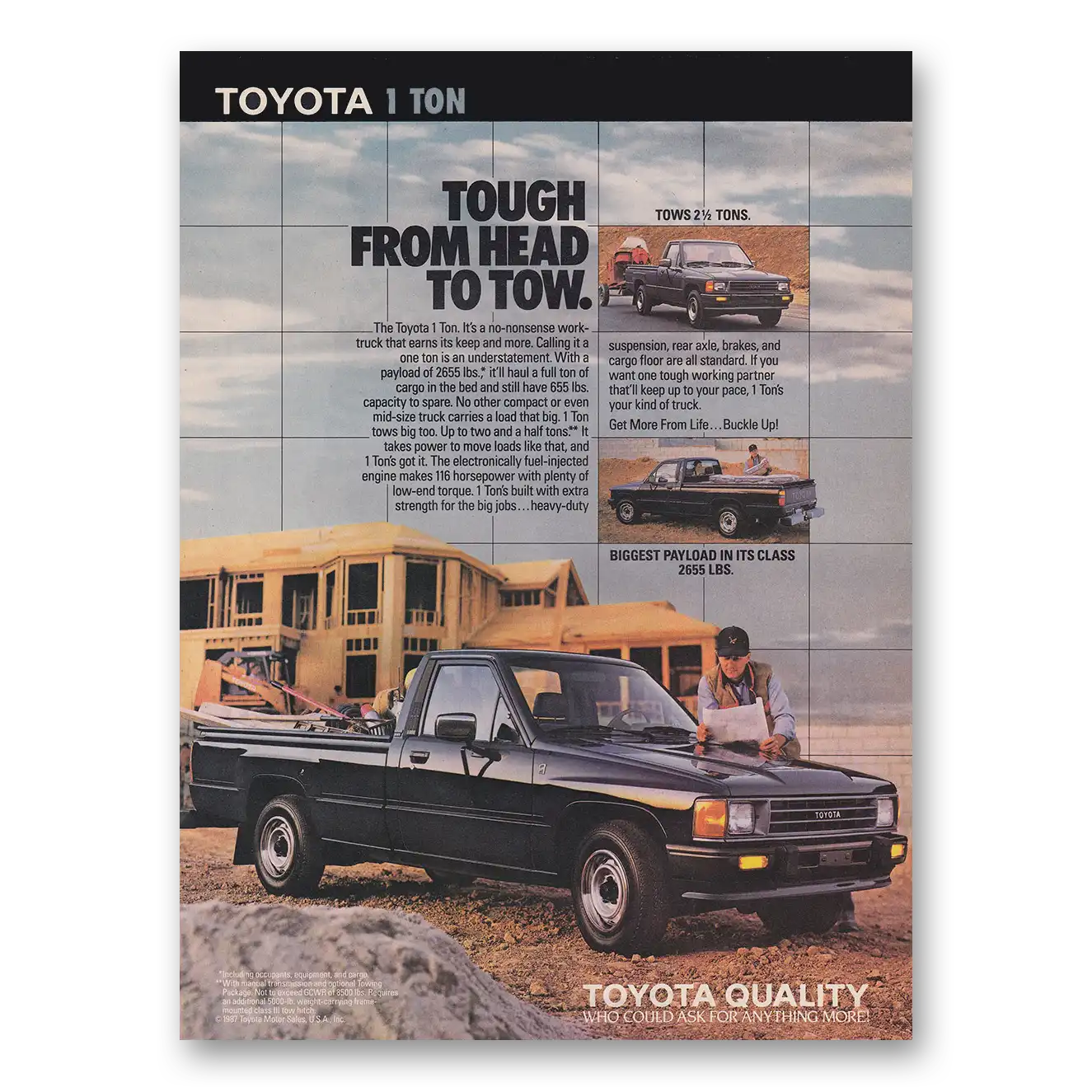 1988 Toyota Trucks Tough From Head to Tow Vintage Magazine Print Ad