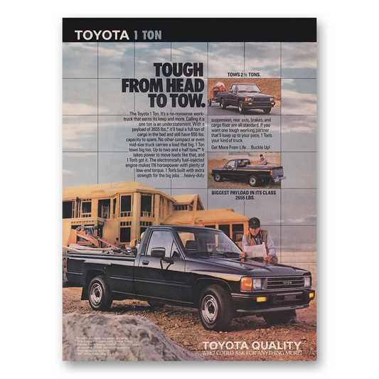 1988 Toyota Trucks Tough From Head to Tow Vintage Magazine Print Ad