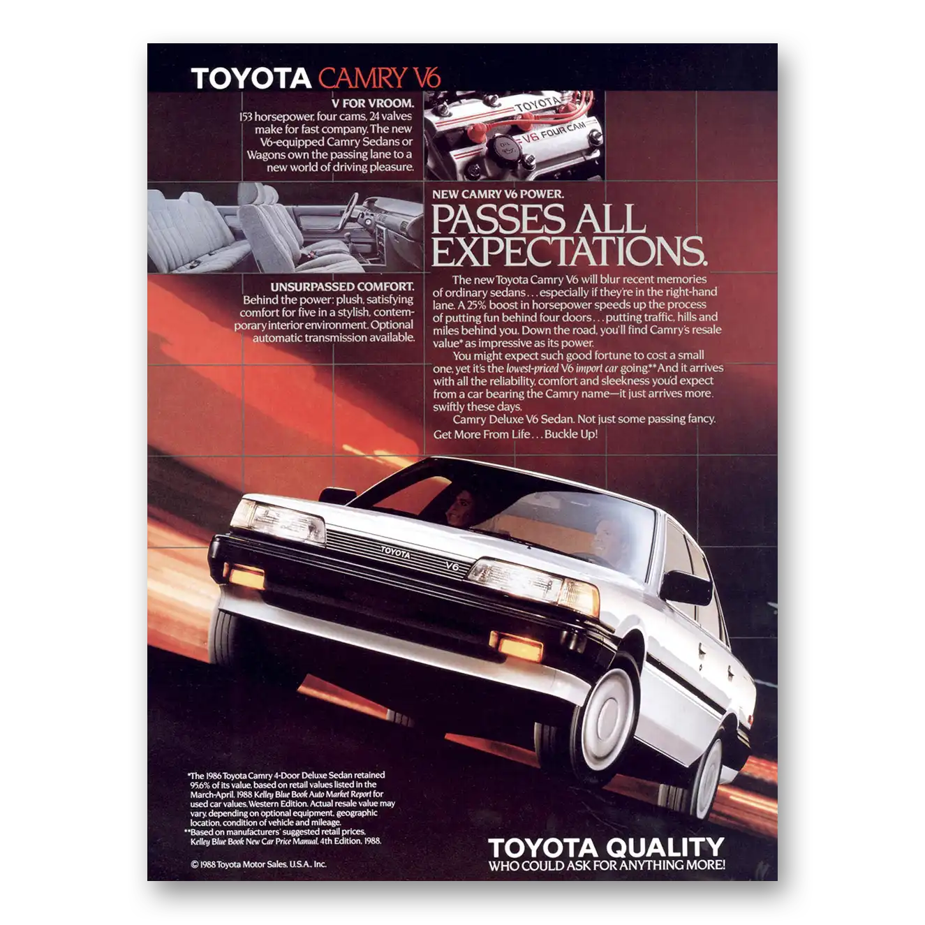 1988 Toyota Camry Passes All Expectations Vintage Magazine Print Ad