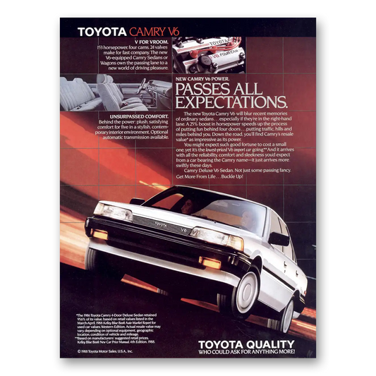 1988 Toyota Camry Passes All Expectations Vintage Magazine Print Ad