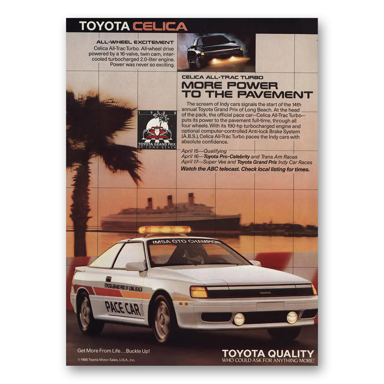 1988 Toyota Celica Power to the Pavement Pace Car Vintage Magazine Print Ad