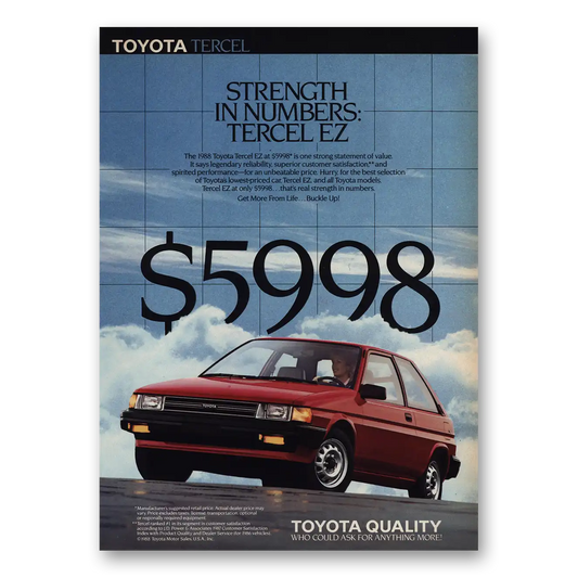 1988 Toyota Tercel Strength In Numbers Vintage Magazine Print Ad