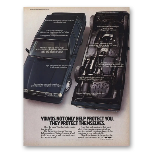 1988 Volvo Not Only Help Protect You They Protect Themselves Vintage Magazine Print Ad