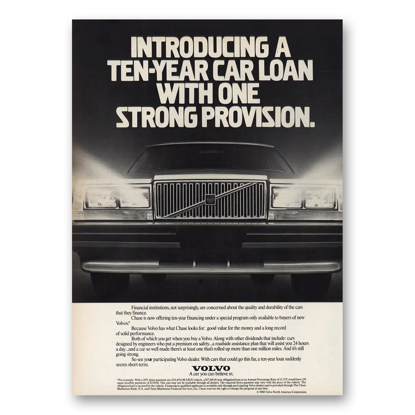 1988 Volvo Ten Year Car Loan Vintage Magazine Print Ad