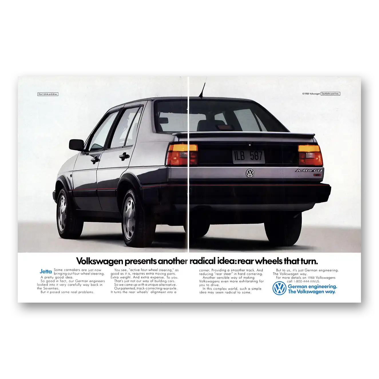 1988 Volkswagen Jetta Radical Idea Rear Wheels That Turn Vintage Magazine Print Ad