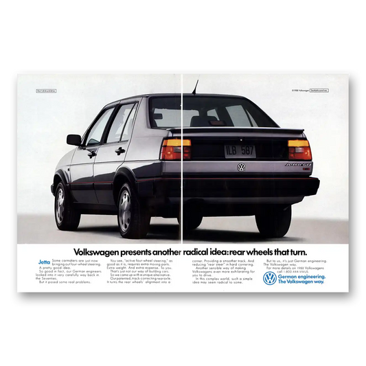 1988 Volkswagen Jetta Radical Idea Rear Wheels That Turn Vintage Magazine Print Ad