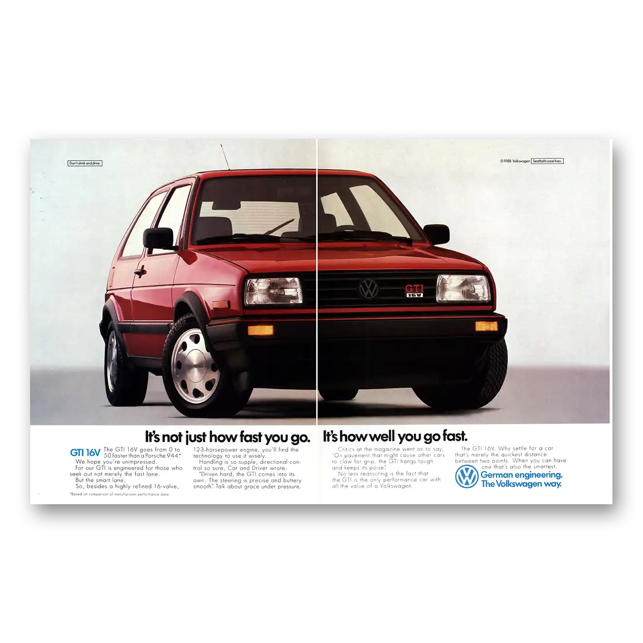 1988 Volkswagen GTI Not Just How Fast You Go Vintage Magazine Print Ad