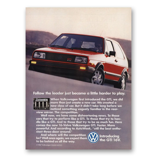 1988 Volkswagen GTI Follow the Leader Vintage Magazine Print Ad