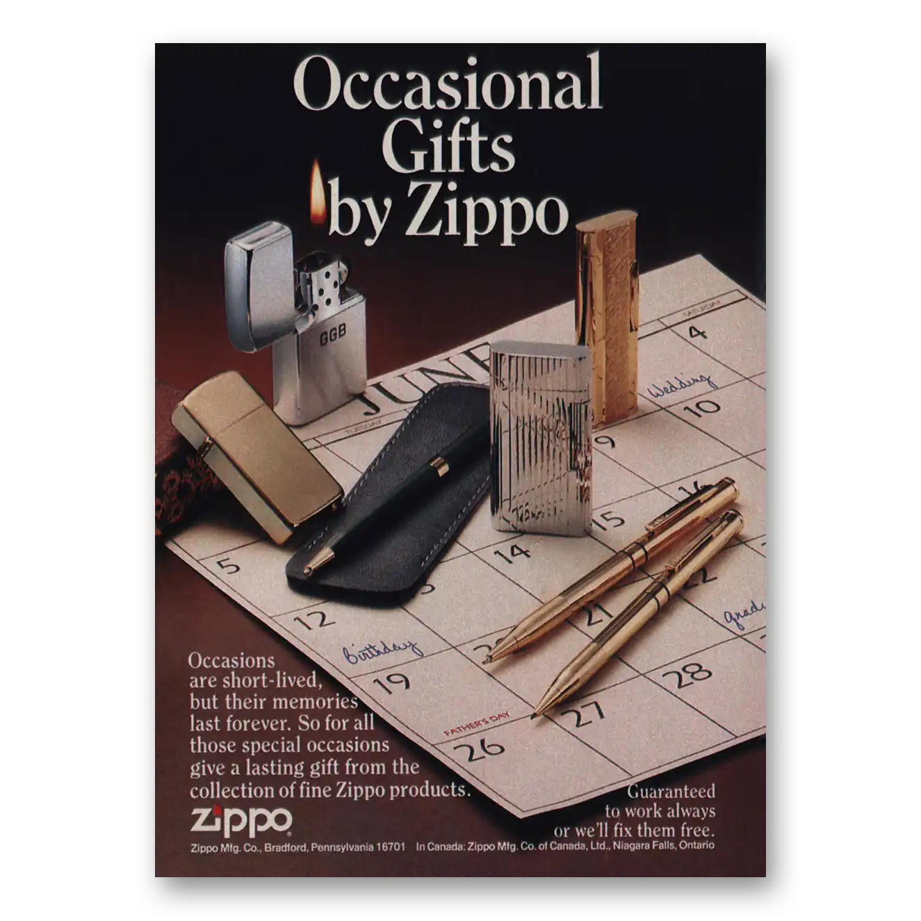 1988 Zippo Lighter Occasional Gifts Vintage Magazine Print Ad