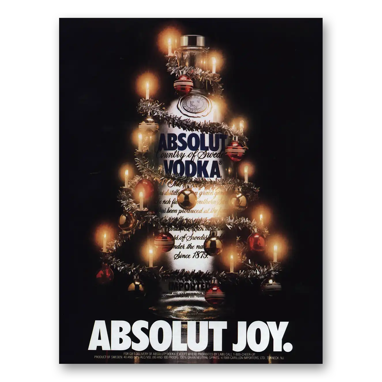 1989 Absolut Vodka Absolut Joy Vintage Magazine Print Ad