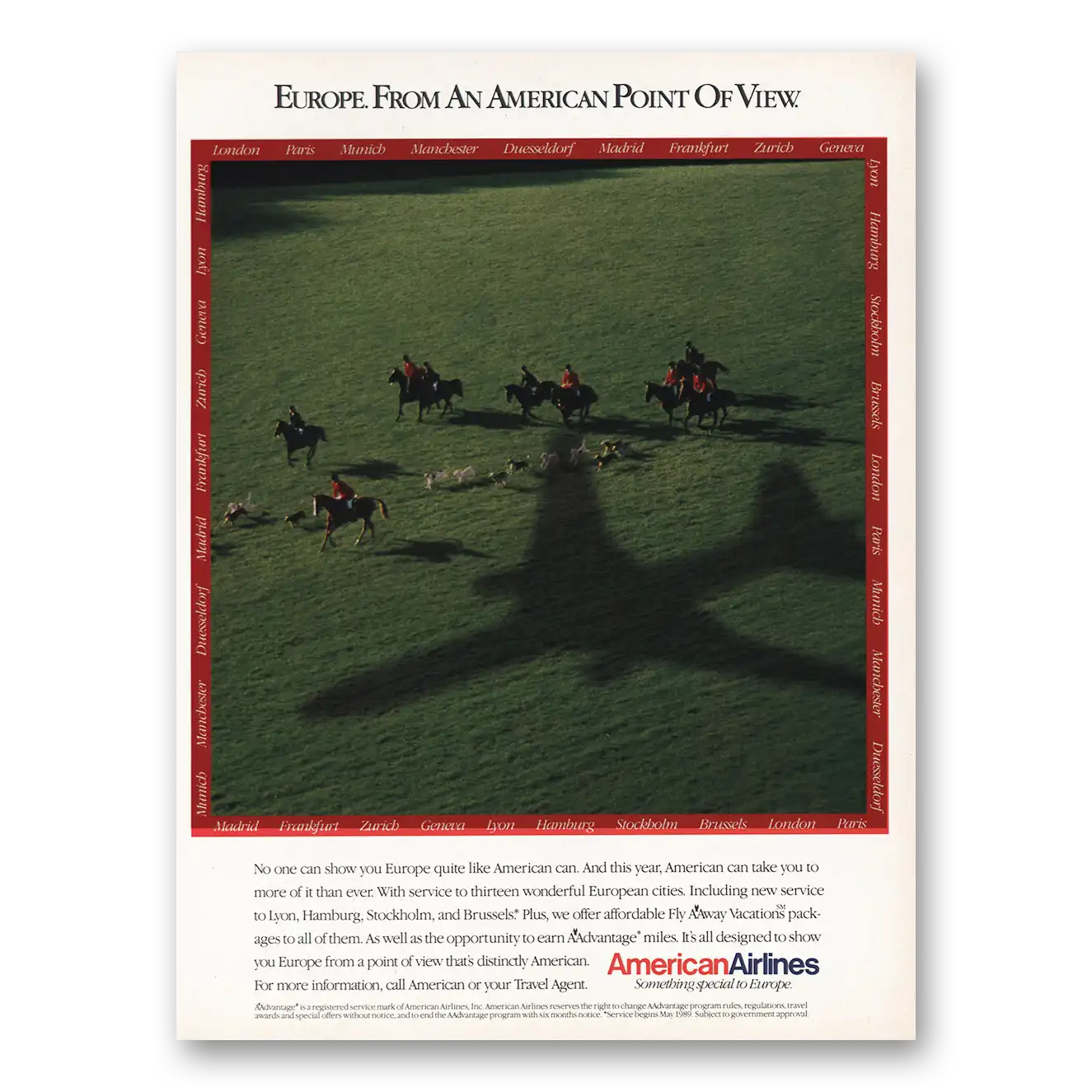 1989 American Airlines Europe from an American Point Vintage Magazine Print Ad