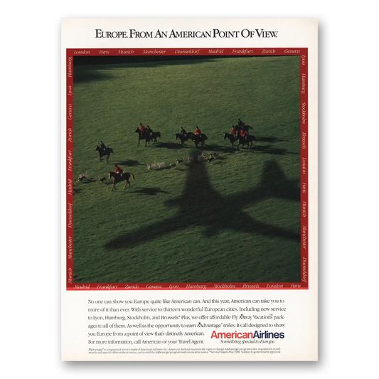 1989 American Airlines Europe from an American Point Vintage Magazine Print Ad