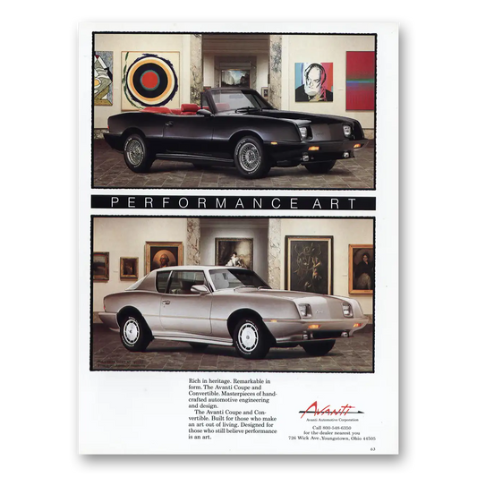 1989 Avanti Performance Art Vintage Magazine Print Ad