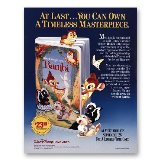 1988 Bambi Promo Timeless Masterpiece Vintage Magazine Print Ad