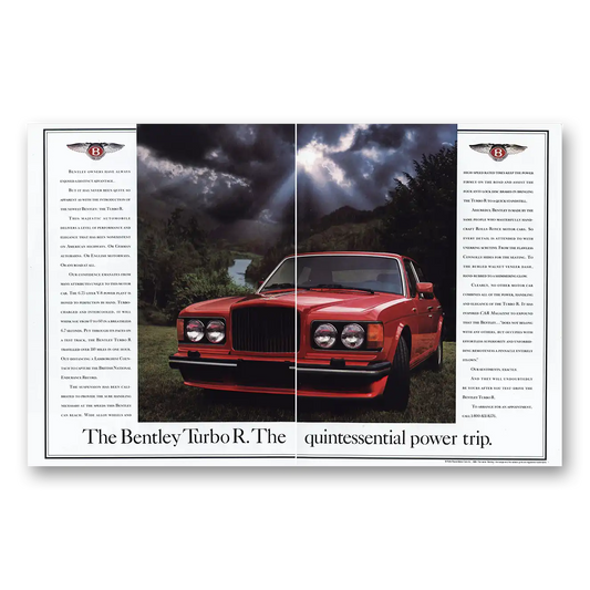 1989 Bentley Turbo R Turbo R Quintessential Power Trip Vintage Magazine Print Ad